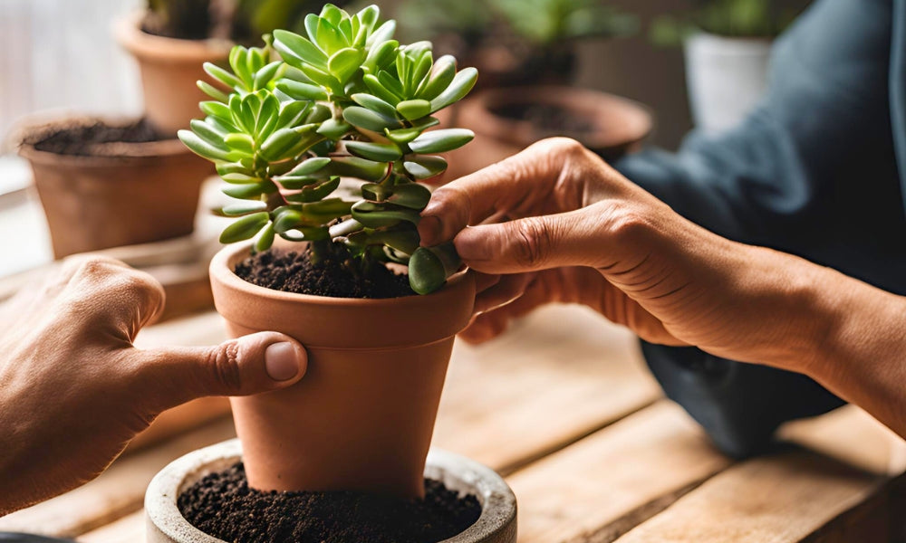 Someone touching their Homegro houseplant in their home