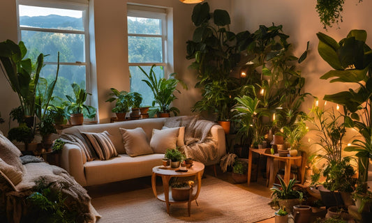 A home with multiple houseplants decorated around the room